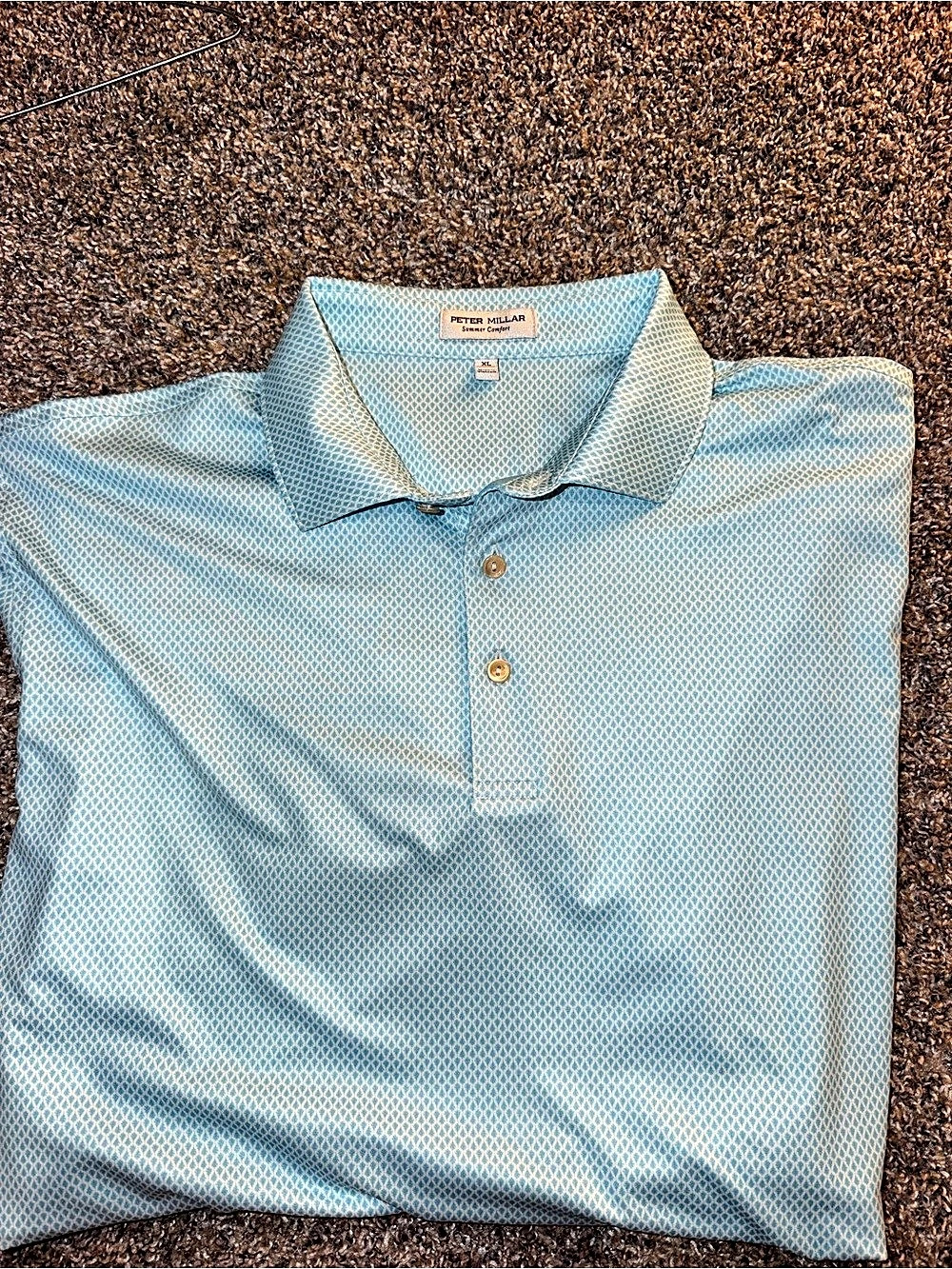 Peter Millar Summer Comfort Geometric Polo in Blue Size XL Like New